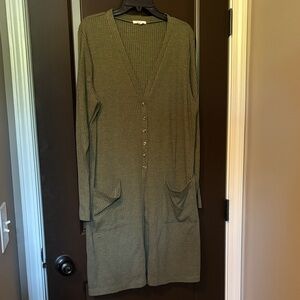 Maurices XL Waffle Texture Olive Long Sleeve Cardigan Duster